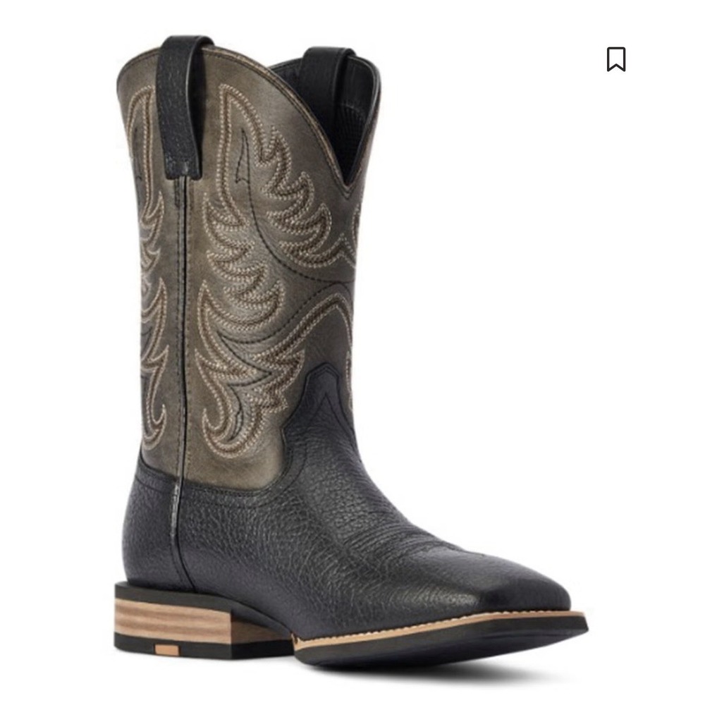 ARIAT MEN'S EVERLITE COUNTDOWN BLACK & SLATE GRAY WIDE SQUARE TOE COWBOY BOOTS